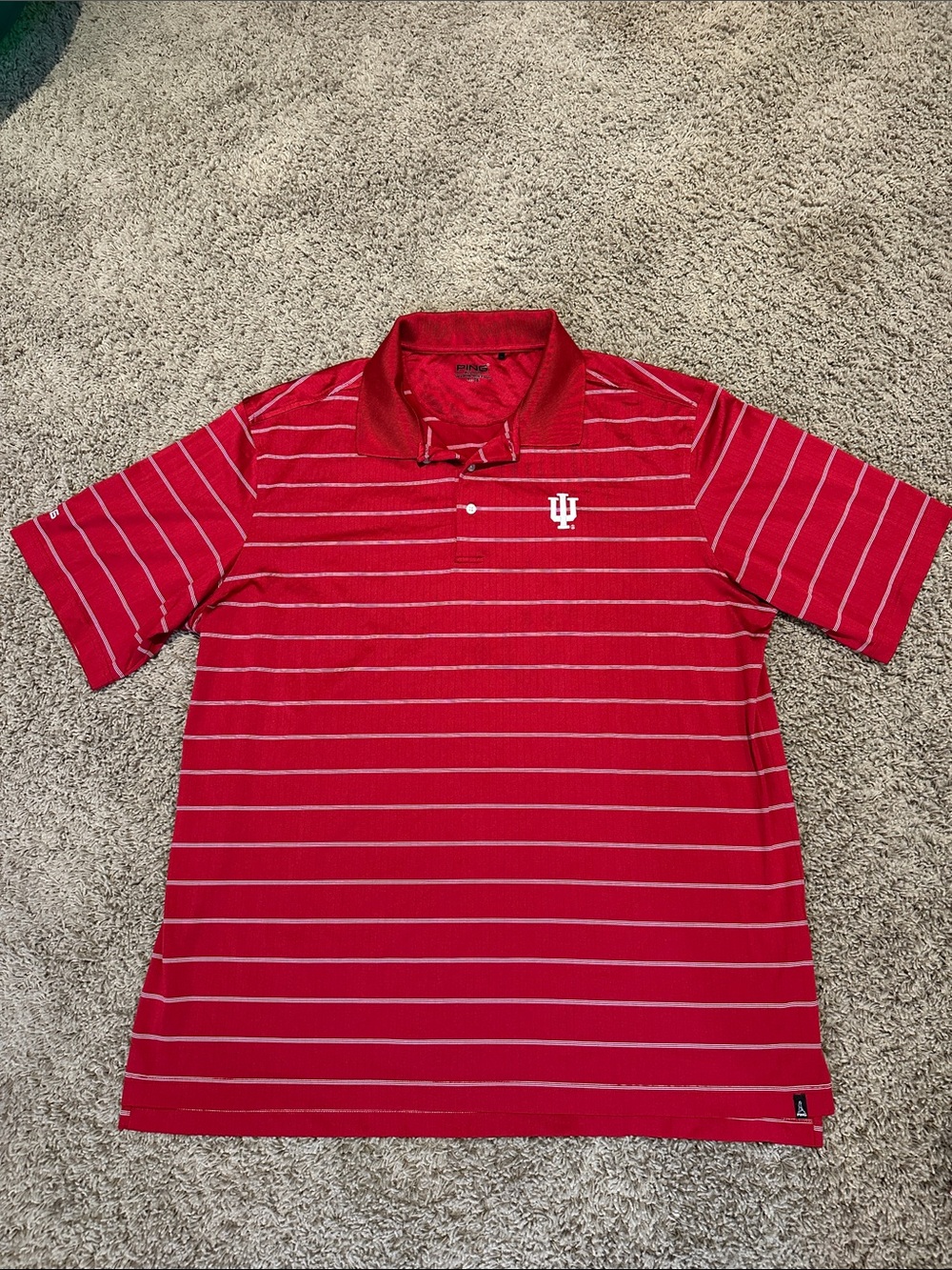 Indiana University Red Striped Ping Polo Golf Shirt sz XL